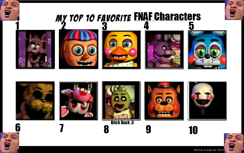 My Top 10 Favorite Fnaf Characters By Digital Silvereyes