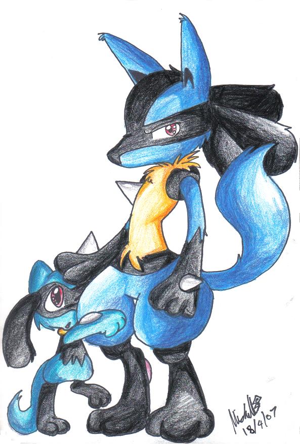 Lucario and Riolu by mmishee on DeviantArt
