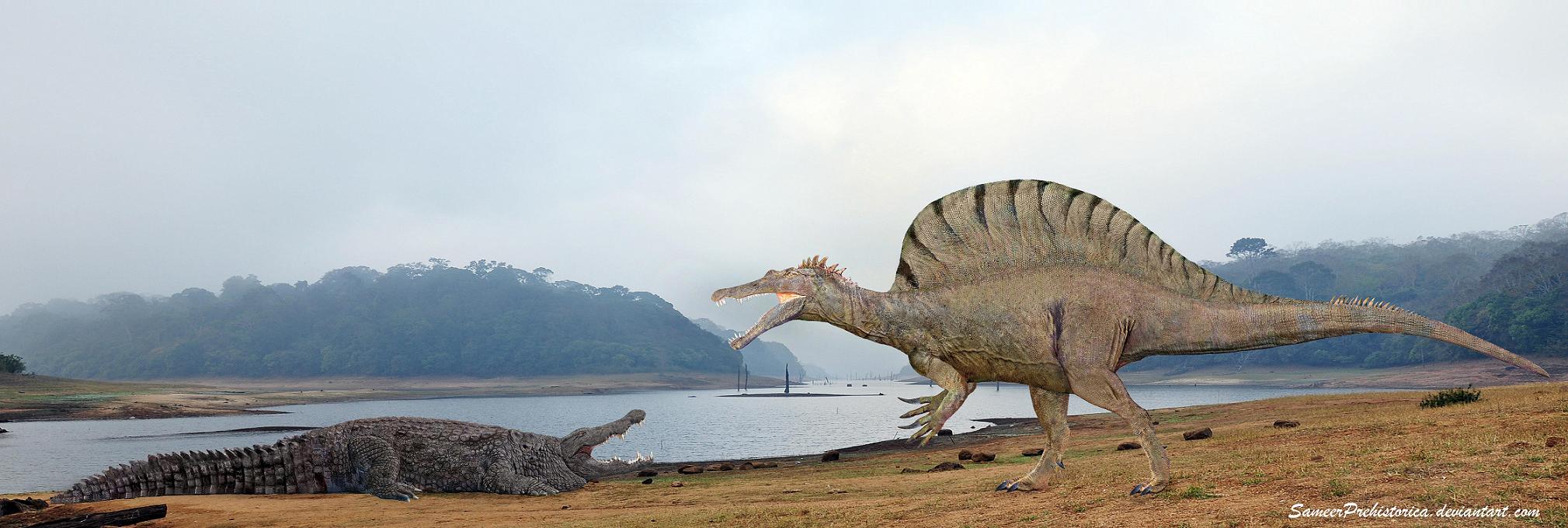 Spinosaurus vs Deinosuchus by SameerPrehistorica on DeviantArt